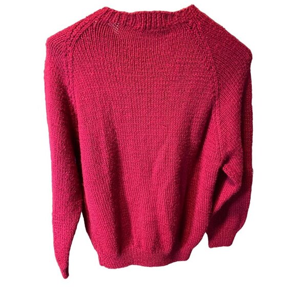 Vintage 70s 80s Handknit Cable Knit Red Sweater - Picture 2 of 8